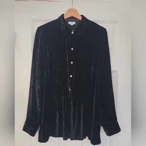 J. Jill Black Crushed Velvet Loose Fit Button-Up Shirt Goth Lagenlook Womens Med